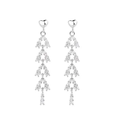 Cercei lungi de argint 925, JW1612, model cu pietre, placati cu rodiu
