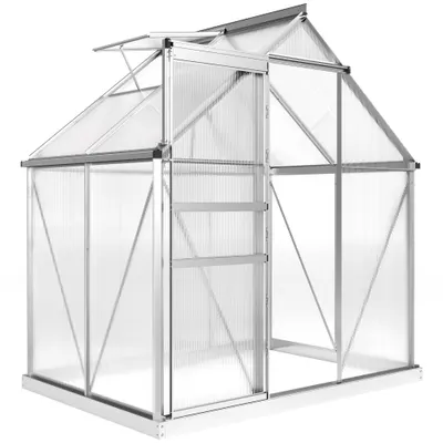 Outsunny Seră din Policarbonat și Aluminiu cu Ușă Glisantă și Fereastră Reglabilă, 192.5x131x200 cm, Argintiu | Aosom Romania