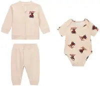 Set de 3 piese Guess - Body, hanorac și pantaloni cu ursuleți, bej, 6-9 luni