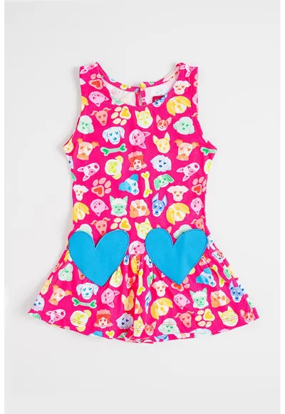 Rochie evazata cu model si aplicatii inima - Multicolor