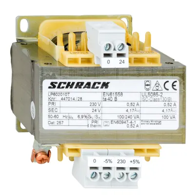 Transformator de comanda monofazat, 230V/24V, 100 VA, IP00