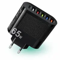 Incarcator Retea Timebox, 6 Porturi, 65W, 1 x Type-C, 5 x USB, Negru - Default Title