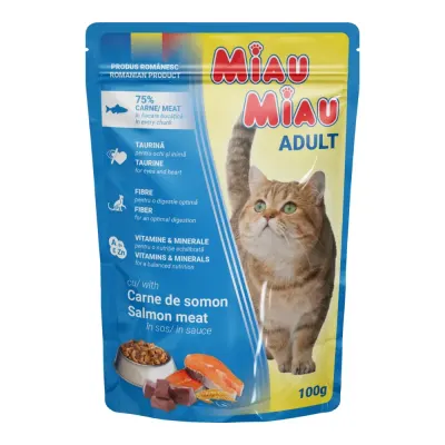 Hrana umeda pentru pisici Miau-Miau, Somon in sos, plic 100g 100g