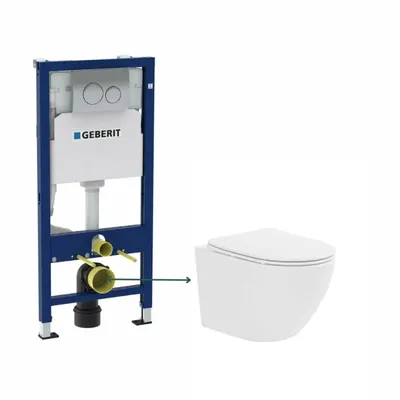 Set vas wc suspendat, tornado, alb, cu capac softclose, Fluminia Ricci cu rezervor incastrat Geberit si clapeta crom lucios Duofix Delta