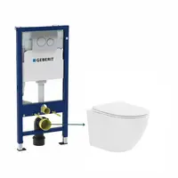 Set vas wc suspendat, tornado, alb, cu capac softclose, Fluminia Ricci cu rezervor incastrat Geberit si clapeta crom lucios Duofix Delta