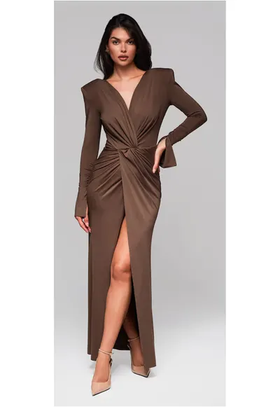 Rochie de seara maxi LA-OM-DLR185 - Maro deschis