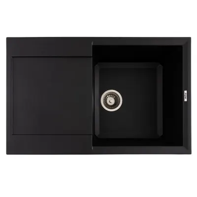 FCB-7849HBM/1T, Chiuveta de bucatarie din granit cu o cuva si scurgator, seria HORIZON, Black/Metallic 780x495x230 mm, FLOW
