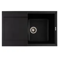 FCB-7849HBM/1T, Chiuveta de bucatarie din granit cu o cuva si scurgator, seria HORIZON, Black/Metallic 780x495x230 mm, FLOW