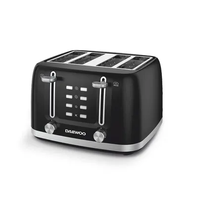 Prajitor de paine Daewoo DBT4160B, 1600 W, 4 felii, tavita de firimituri, reincalzire, decongelare, anulare, control electronic rumenire, Negru