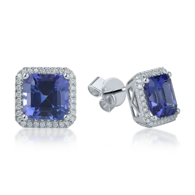 Cercei din aur alb cu tanzanite square de 7.14ct si diamante round de 0.52ct