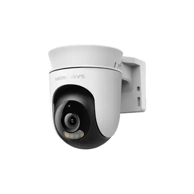 Camera supraveghere WiFi PTZ exterior cu iluminare duala Mercusys MC500, 2 MP, 4 mm, 2.4 GHz, IR/lumina alba 30, microfon si difuzor, auto-tracking, slot card