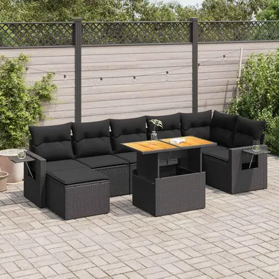 Gossi set mobilier de gradina cu perne, 8 piese, negru, poliratan