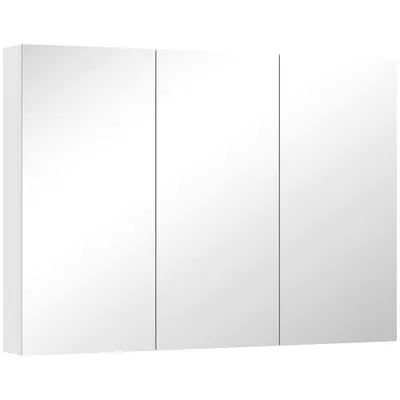 HOMCOM Dulap de Baie cu Oglindă, 3 Uși, 4 Rafturi Reglabile, 91,5 x 11,5 x 65 cm, Alb | Aosom Romania