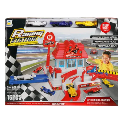 Set statie cu 3 masini de curse, Maxx Wheels, Racing Station