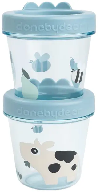 Set de boluri cu capac Done by Deer - Tiny farm, blue, 150 ml, 2 buc