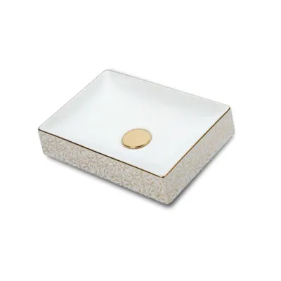 Lavoar baie pe blat Celesta Toronto 50 x 36 x 11 cm ceramica decor auriu/alb