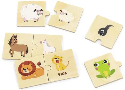 Puzzle din lemn Viga - Animale și puii lor