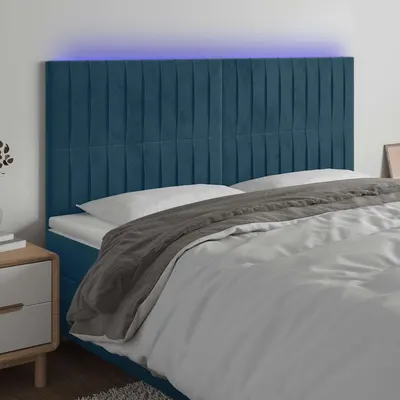 vidaXL Tăblie de pat cu LED, albastru închis, 180x5x118/128cm, catifea