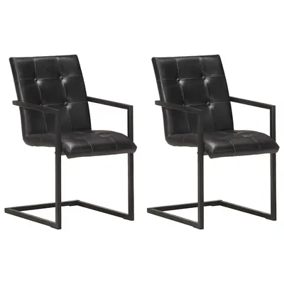 vidaXL Scaune de bucătărie cantilever, 2 buc., negru, piele naturală