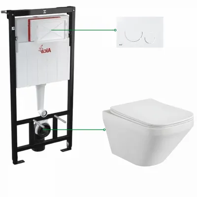 Set vas wc suspendat Bristol Foglia, clapeta alb lucios, rezervor wc incastrat Alcaplast, Sadromodul