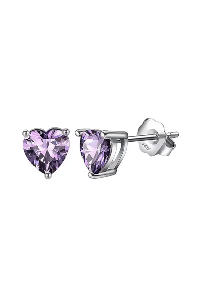 Cercei tip Inima din Argint S925 / Rodiu cu piatra Zirconiu - Amethyst