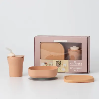 Set diversificare hrana bebelusi Miniware SipSnack 3 piese Toffee