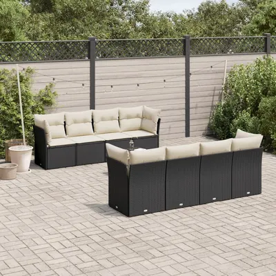 Gossi set mobilier de gradina cu perne, 9 piese, negru, poliratan