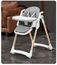 Scaun de masa pentru copii Little Mom grey, structura metalica triunghiulara, pliabil, cu spatarul si tavita ajustabile, husa detasabila, roti cu blocare