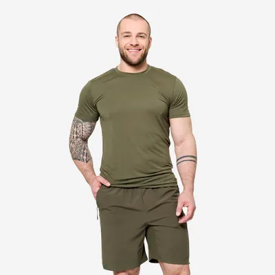 Tricou cross-training slim-fit, respirant verde kaki Bărbați