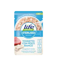 Hrana Umeda Pisici, Life Natural Sterilizat Mousse Ton si Peste Alb, 70 g