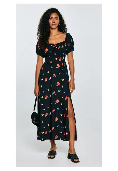 Rochie cu maneci bufante si imprimeu floral Roksi