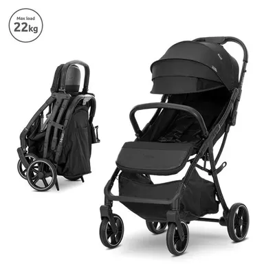Carucior pentru copii Lorelli Minori Black, sistem pliere cu o singura mana, spatar reglabil, greutate admisa 22 kg, suspensii, suport pahar, husa textila UV 50+