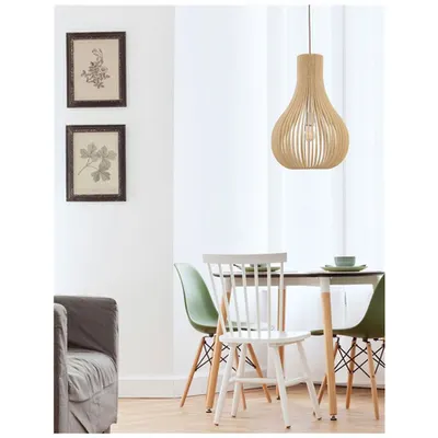 Lampa suspendata SOHO Natural Lemn Brown Fabric Cable Solid Lemn Canopy LED E27 1x12 Wat 230 Volt IP20 Fara bec