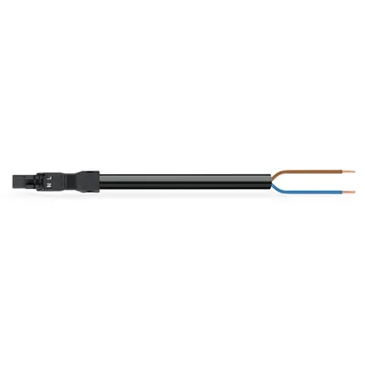 pre-assembled connecting cable; Eca; Plug/open-ended; 2-pole; Cod. A; H05Z1Z1-F 2 x 1,50 mm²; 1 m; 1,50 mm²; black