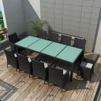 Gossi set mobilier de exterior cu perne, 11 piese, negru, poliratan