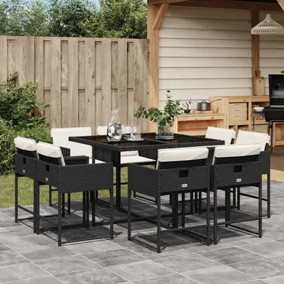 Gossi set mobilier de gradina cu perne, 9 piese, negru, poliratan