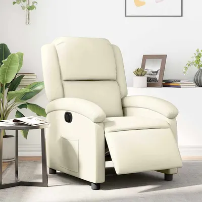 vidaXL Fotoliu rabatabil electric, crem, piele ecologică
