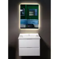 Set mobilier baie PVC alb Andra YJ-60-600 cu lavoar ceramic si oglinda cu LED antiaburire 60 cm
