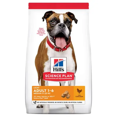 Hills SP CANINE ADULT LIGHT MED CHK, hrana uscata pentru caini adulti de talie medie, light, cu pui, 14 KG