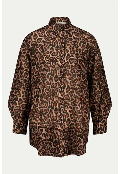 Camasa cu maneci lungi si animal print - Maro