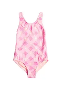 Costum de baie intreg - cu imprimeu Flower Plaid - Roz deschis