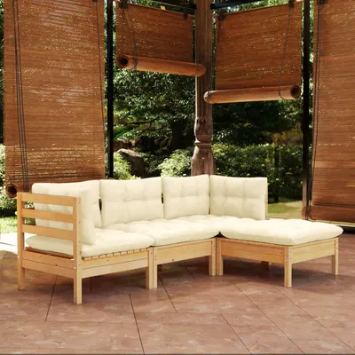 Gossi set mobilier gradina cu perne, 4 piese, crem, lemn de pin