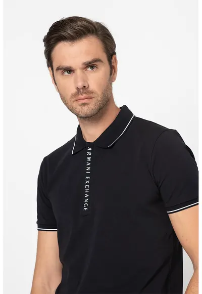 Tricou polo cu fenta cu fermoar - Bleumarin