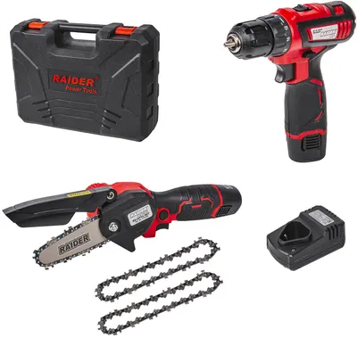 Set cu bormașină pe acumulator și fierăstrău Raider - Pro, RDP-CDLGP02, cu baterii și încărcător