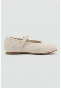 Balerini Mary Jane din material textil - Bej deschis