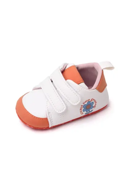 Pantofi Sport Model Always - Casual - Piele ecologica - Fete - Velcro - Alb - Portocaliu