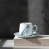 Serviciu de cafea Morello - Marble, 6 cești cu farfurii, 100 ml, Blue