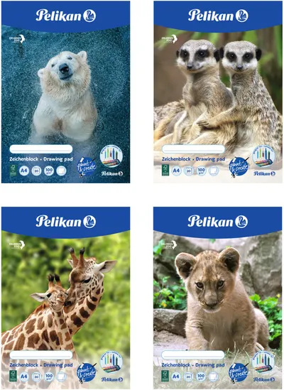 Bloc de desen Pelikan - Animals, A4, 20 foi, sortiment