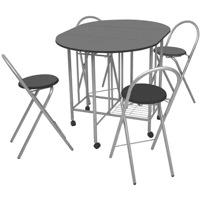 vidaXL Set masă și scaune de bucătărie pliante MDF, negru, 5 piese