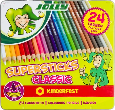 Set de creioane colorate Jolly Kinderfest Classic - 24 de culori, cutie metalica